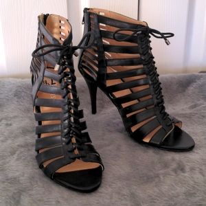 Nine West black lace up peek a boo heels NWOT